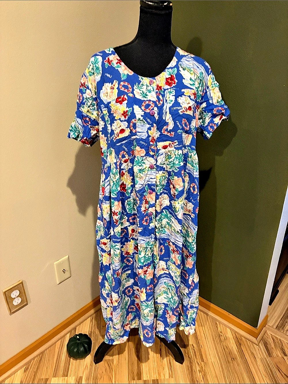 Jennifer Moore Floral Button Front Midi Dress in Blue